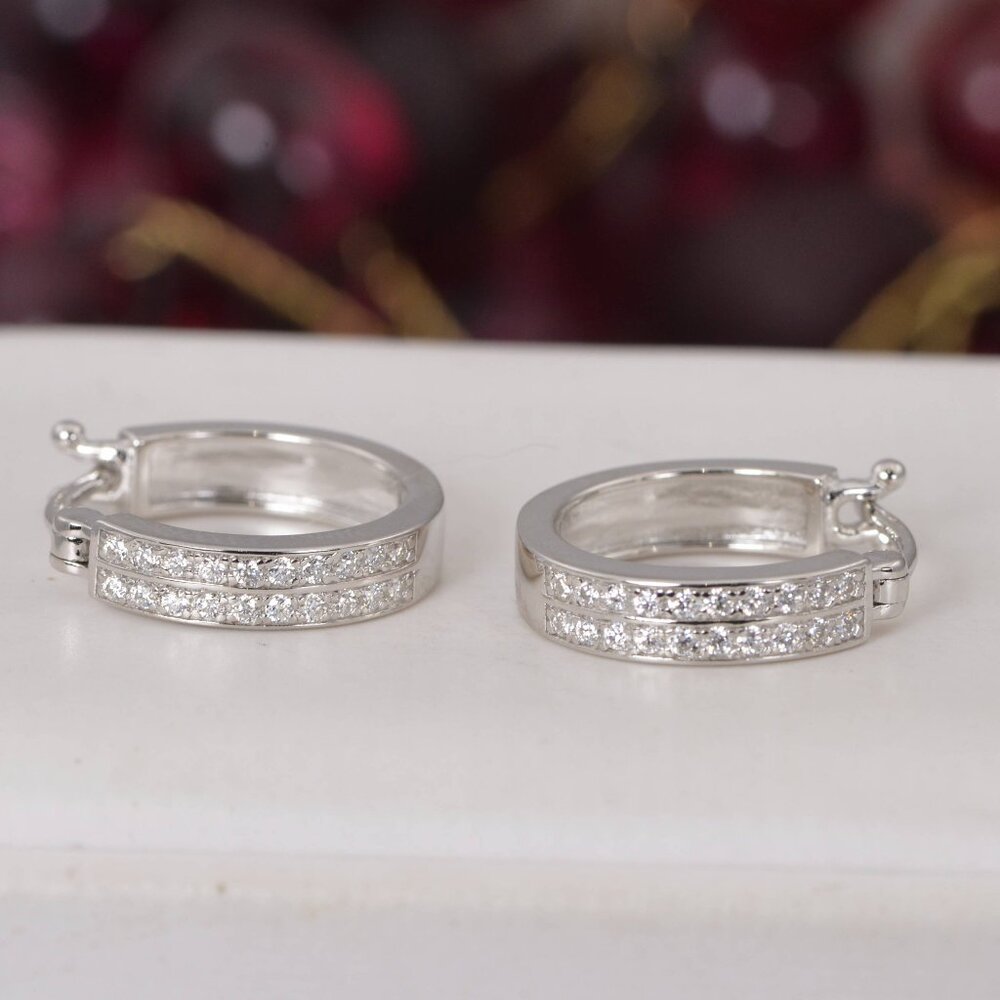 Certified All Moissanite Huggies Hoop Earrings 925 Sterling NWT